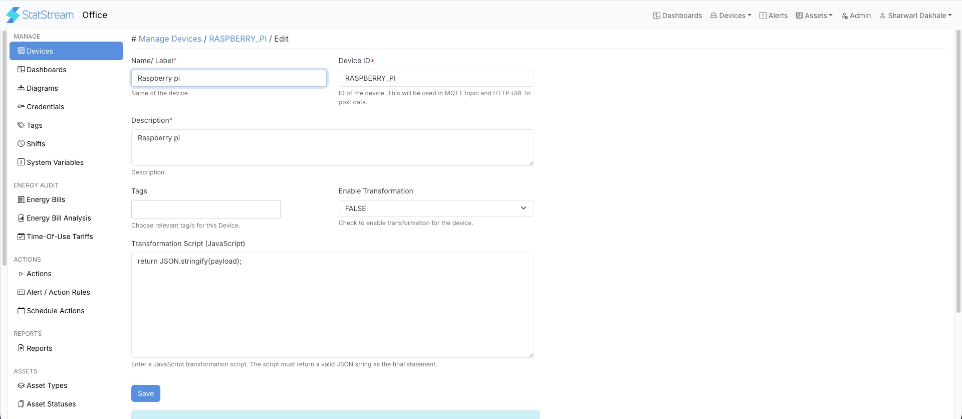 Edit Device form