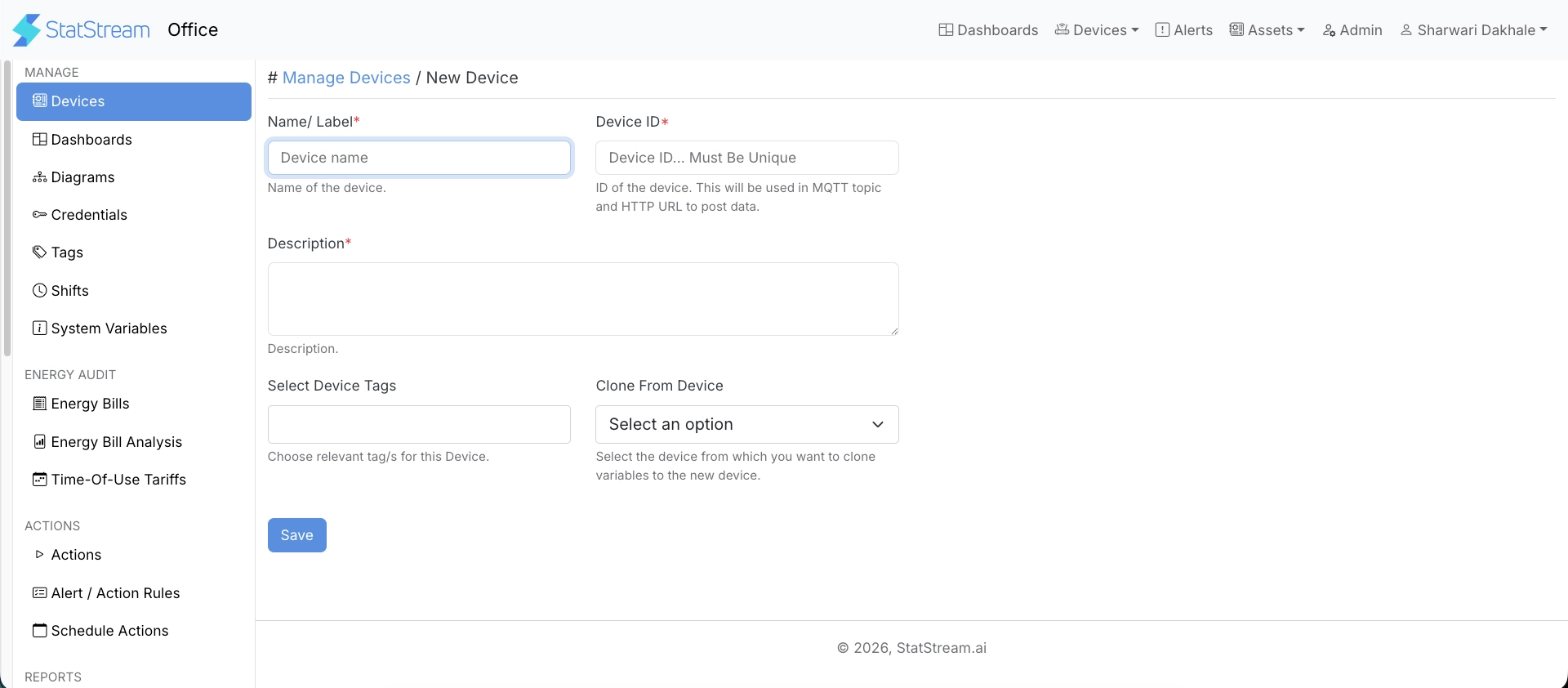 New Device form